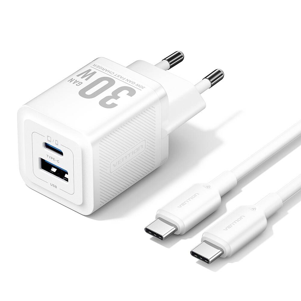 Vention 30W Gan Çift Çıkışlı Adaptör Seti TZ-FEQ Beyaz - 3