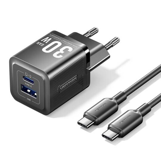 Vention 30W Gan Çift Çıkışlı Adaptör Seti TZ-FEQ Siyah - 3