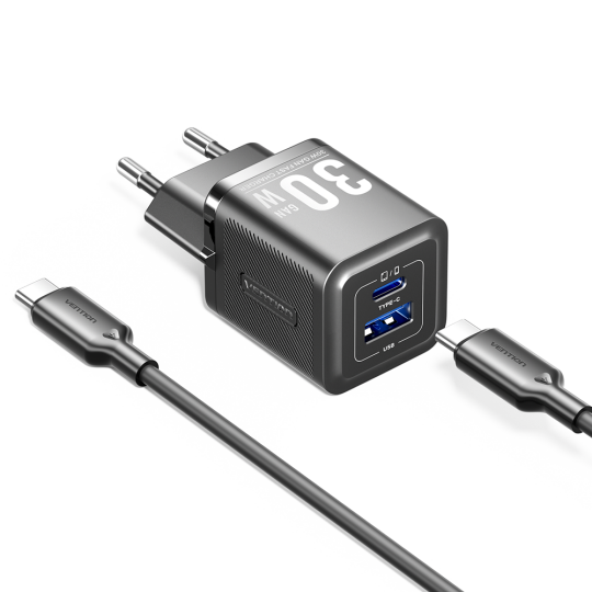 Vention 30W Gan Çift Çıkışlı Adaptör Seti TZ-FEQ Siyah - 2