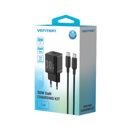 Vention 30W Gan Çift Çıkışlı Adaptör Seti TZ-FEQ Siyah