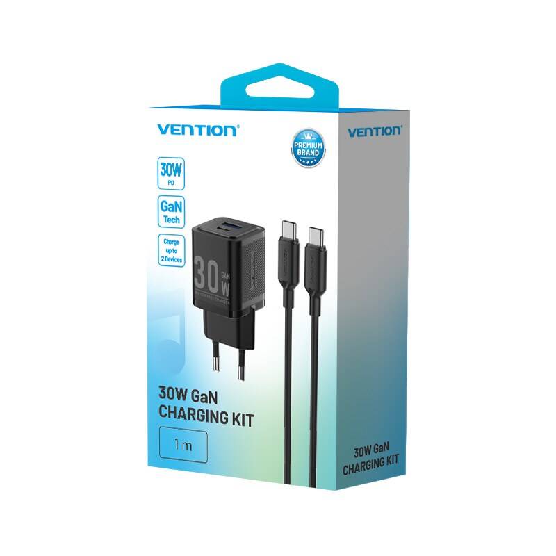 Vention 30W Gan Çift Çıkışlı Adaptör Seti TZ-FEQ Siyah - 1