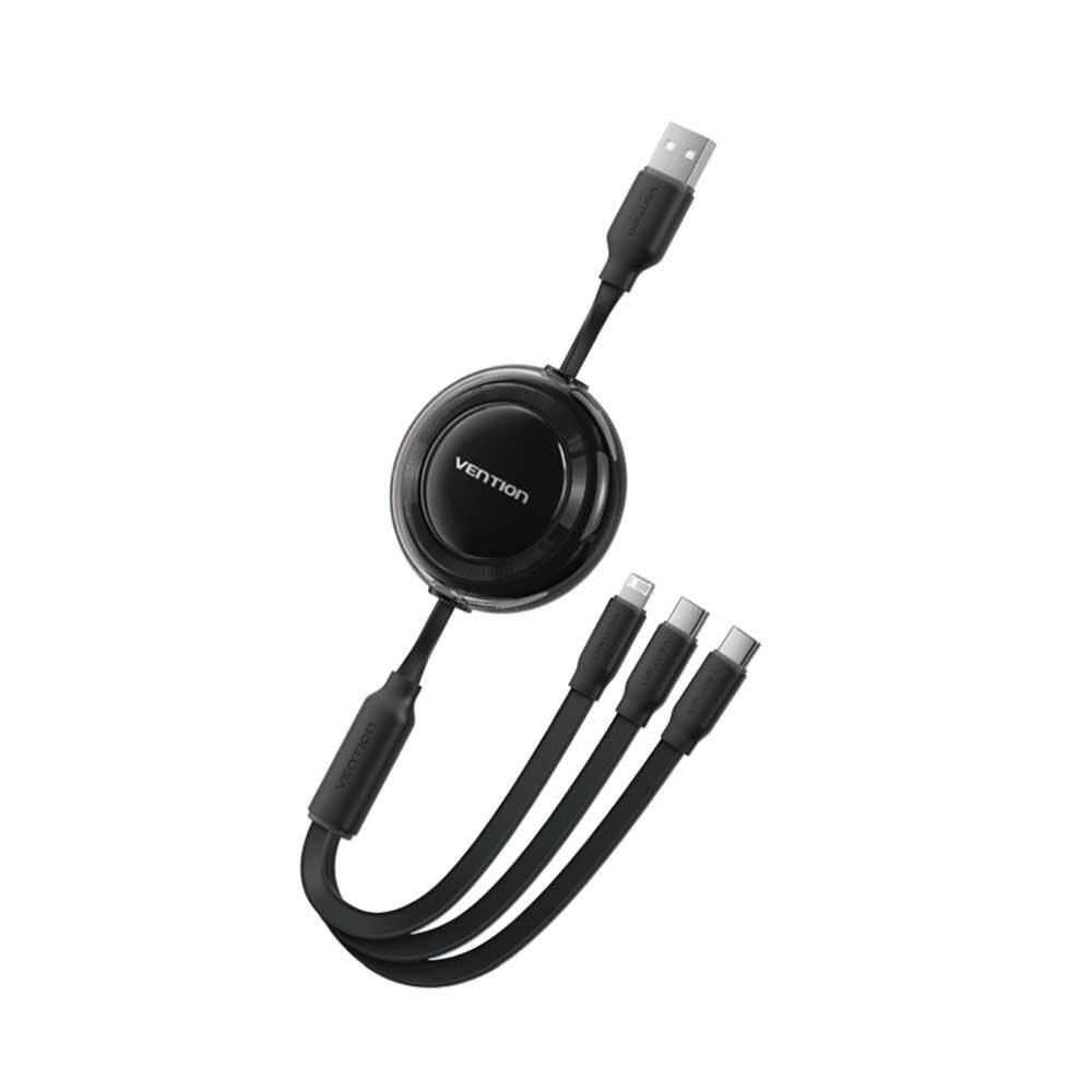 Vention 3.5A Makaralı Hızlı Şarj ve Data Kablosu TRJ Siyah - 1