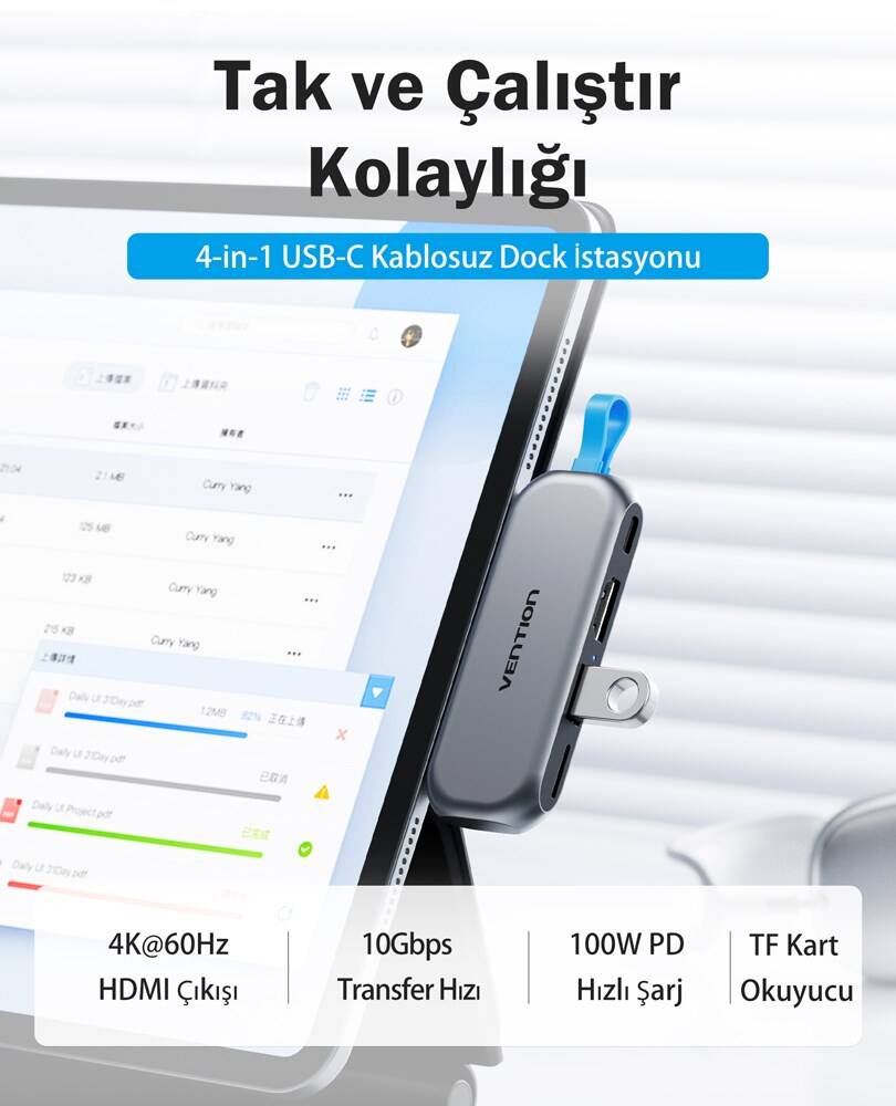 Vention 4'Ü 1 Arada Çoklayıcı Kablo THYH0 Gri - 6