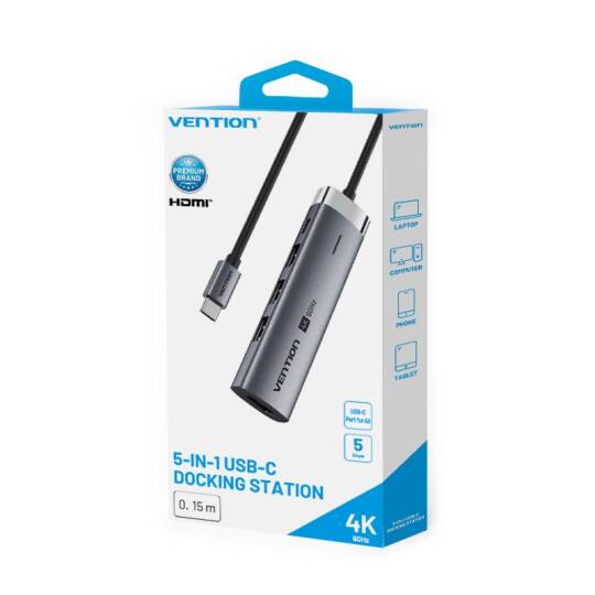 Vention 6'sı 1 Arada Çoklayıcı Kablo TGMHB Gri
