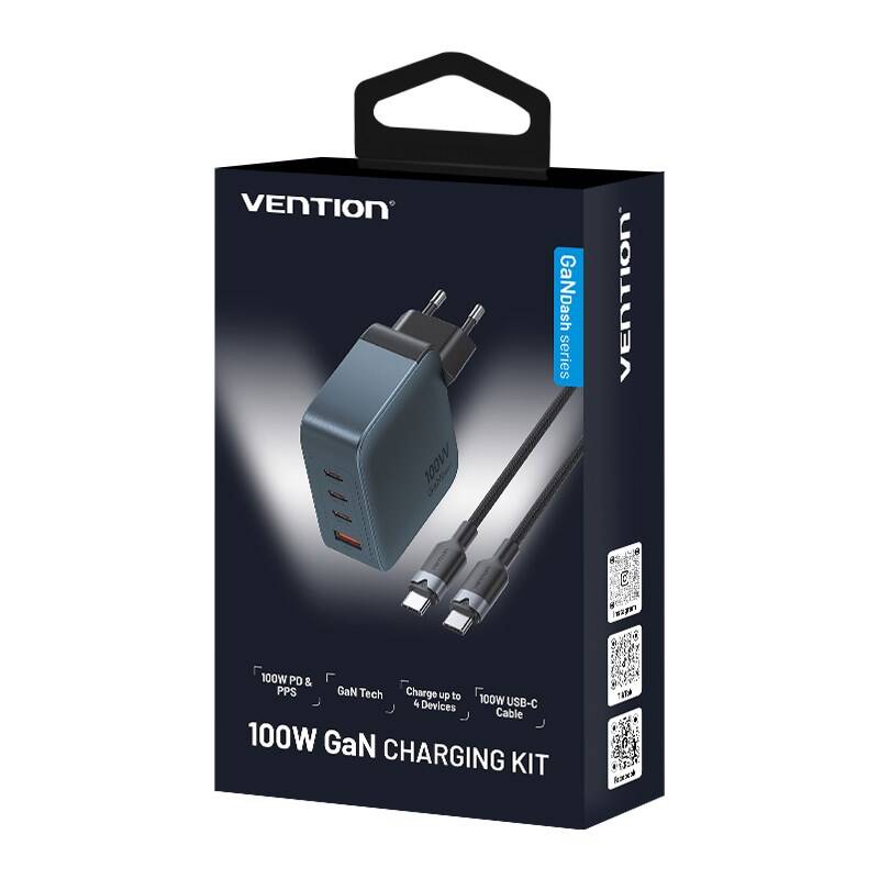 Vention Dash 100W Gan 5.0 Hızlı Şarj Adaptörü Gri - 1