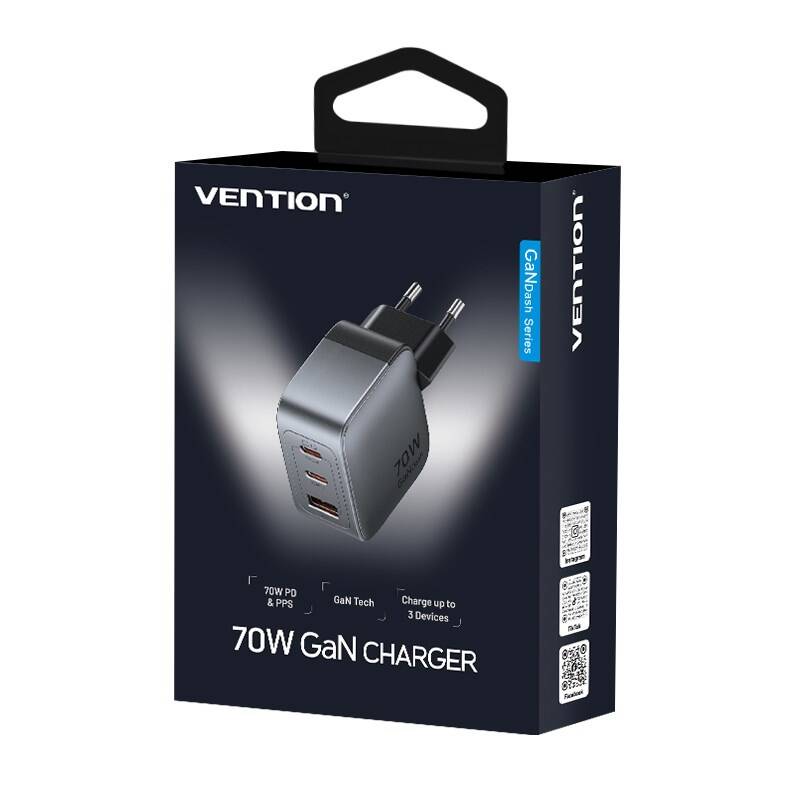 Vention Dash 70W Gan 5.0 Hızlı Şarj Adaptörü FEX Gri - 1