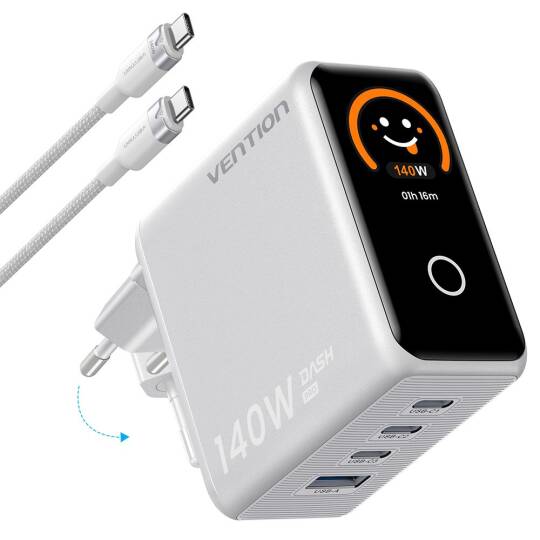 Vention Dash Pro Serisi 140W Gan 5.0 Multi Port Şarj Adaptörü TZ-FCO Beyaz - 2