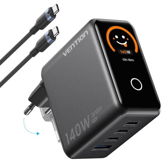 Vention Dash Pro Serisi 140W Gan 5.0 Multi Port Şarj Adaptörü TZ-FCO Siyah - 2