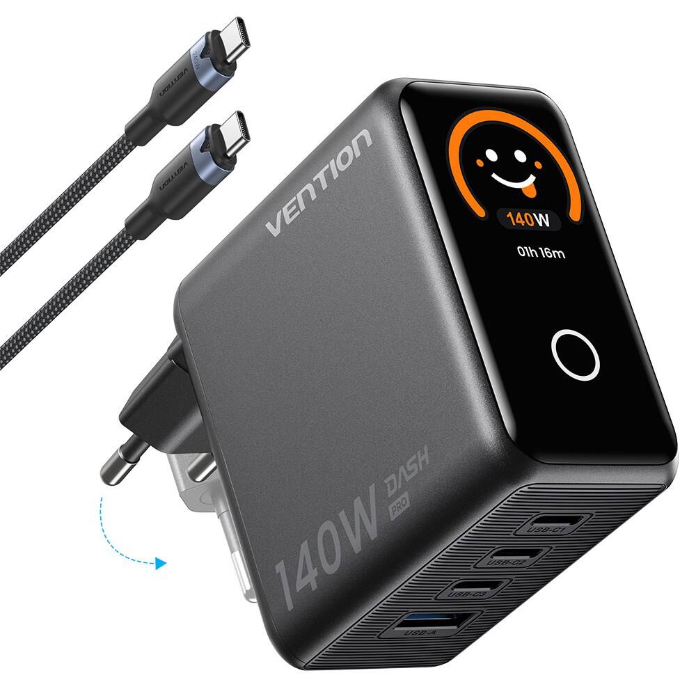 Vention Dash Pro Serisi 140W Gan 5.0 Multi Port Şarj Adaptörü TZ-FCO Siyah - 2