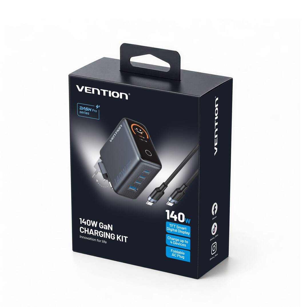 Vention Dash Pro Serisi 140W Gan 5.0 Multi Port Şarj Adaptörü TZ-FCO Siyah - 1