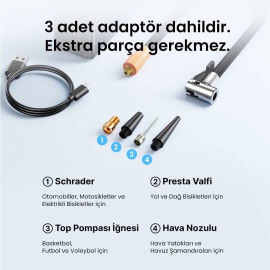 Vention Taşınabilir Bataryalı ve Çok Fonkisiyonlu Oto Hava Pompası - KRZ - 2