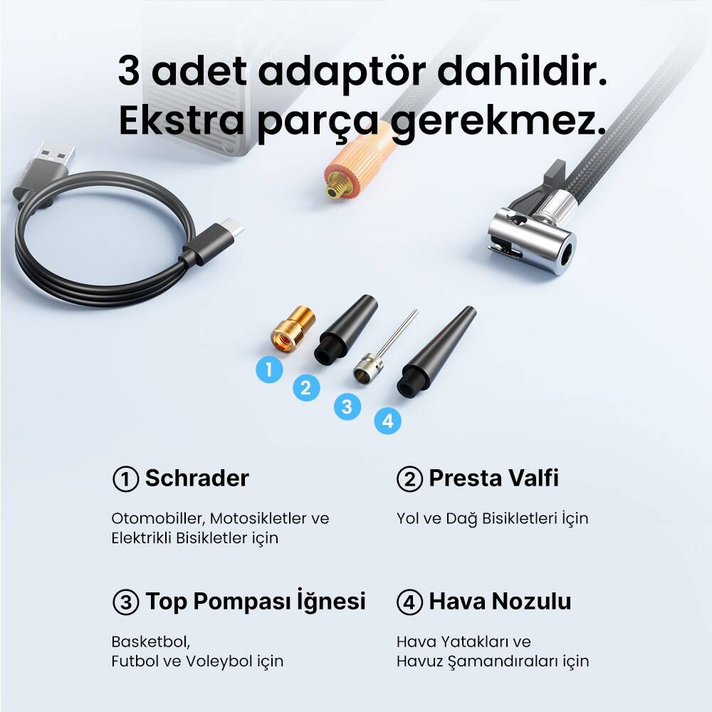 Vention Taşınabilir Bataryalı ve Çok Fonkisiyonlu Oto Hava Pompası - KRZ - 2
