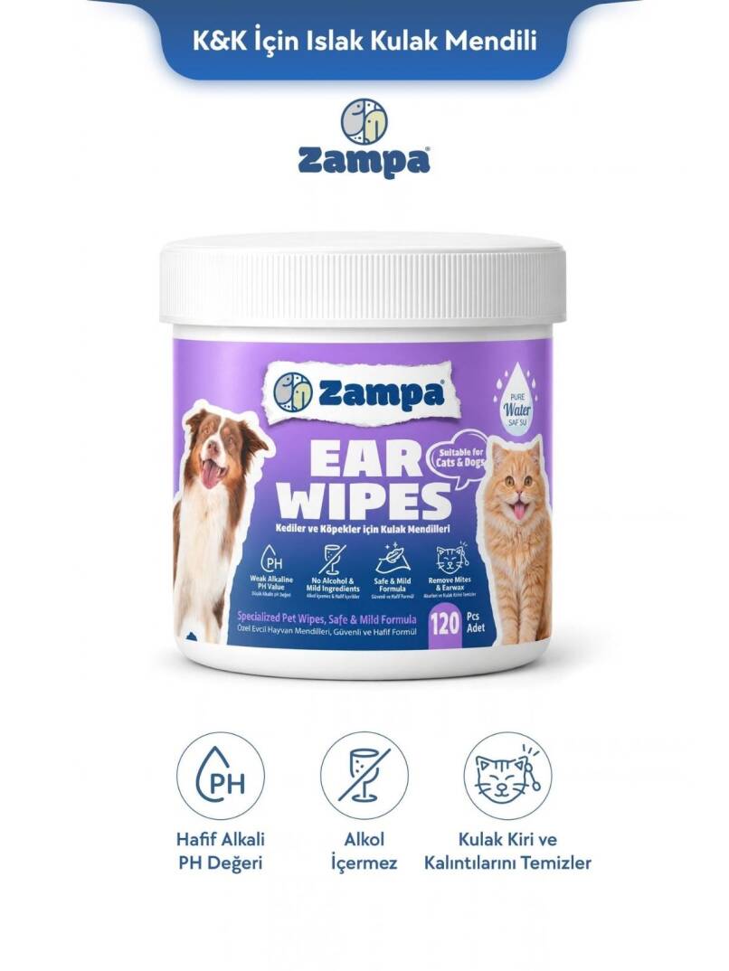 Zampa Kedi Köpek için Islak Kulak Mendili 12 Li (ZPW-3195) - 1