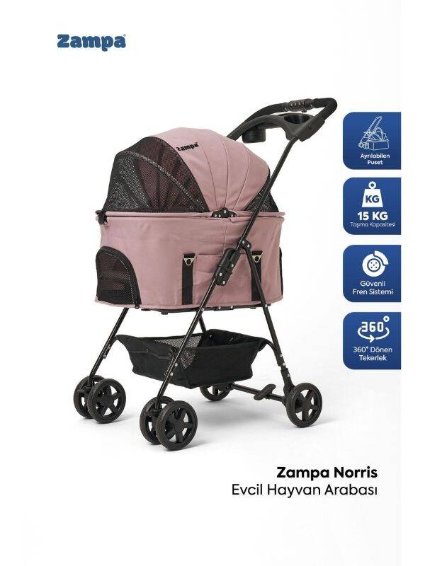 Zampa Norris Kedi Köpek Arabası Pembe SP02FL-P 46x83x105 - 1