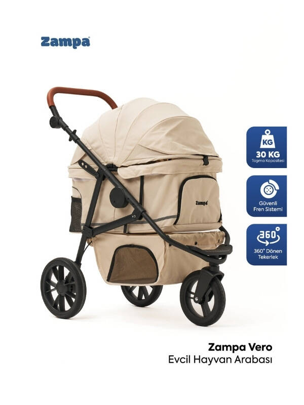 Zampa Vero Kedi Köpek Arabası Bej DH09-BJ 45x100x108 cm - 1