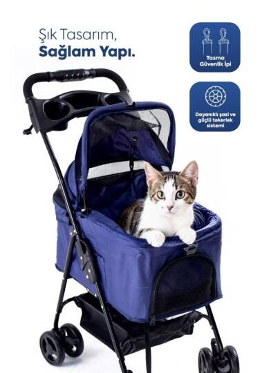Zampa Verstappen Ayrılabilir Pusetli Lüks Kedi & Köpek Arabası Lacivert SP02F-N - 3